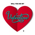 Will You Be My Valentine Card with Text and Hearts Royalty Free Stock Photo