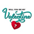 Will You Be My Valentine Card with Text and Hearts Royalty Free Stock Photo