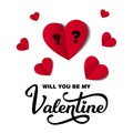 Will You Be My Valentine Card with Text and Hearts Royalty Free Stock Photo