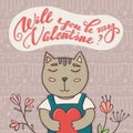 Will you be my Valentine greeting card, cat