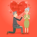 Will you marry me. Cute illustration with old couple for happy valentine`s day. Love.