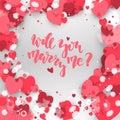 Will you marry me. Hand drawn lettering on the hearts background. Romantic Valentine`s Day card Royalty Free Stock Photo