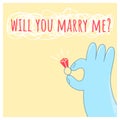 Will you marry me.Marriage proposal illustration with wedding ring and hand.decor,posters,cards,banners,t-shirts.Vector Royalty Free Stock Photo