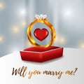 Will you marry me propose woman double 3D ring engagement with hearth shape