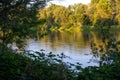 The Willamette River, flowing through Corvallis, Oregon at dusk