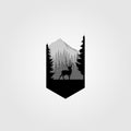 Willd deer in forest mountain adventure Silhouette Isolated On White Background. Vector object for Labels, Badges, Logos and other Royalty Free Stock Photo