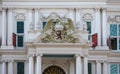 Willem IV crown and coat of arms on portico, Rotterdam, Netherlands Royalty Free Stock Photo