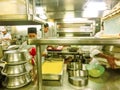 Willemstad, Curacao, Netherlands - December 5, 2019: Kitchen crew work in the galley of a cruise ship in the Caribbean Sea Royalty Free Stock Photo