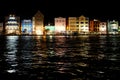 The lighted up buildings along St Anna Bay at night near Willemstad, Curacao Royalty Free Stock Photo