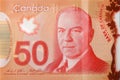 William Lyon Mackenzie King portrait on Canada 50 Dollars 2012 Polymer Banknote fragment