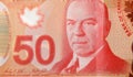 William Lyon Mackenzie King portrait on Canada 50 Dollars 2012 Polymer Banknote fragment