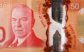 William Lyon Mackenzie King portrait on Canada 50 Dollars 2012 Polymer Banknote fragment