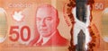 William Lyon Mackenzie King portrait on Canada 50 Dollars 2012 Polymer Banknote fragment Royalty Free Stock Photo