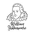 William Shakespeare linear sketch portrait isolated on white background for prints, greeting cards. English famous great