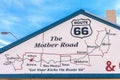 WILLIAMS, ARIZONA - JULY 3, 2007: The Star Hotel Route 66 Grand Canyon in Williams with the map of the Mother Road drawn on the fa