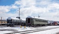 Vintage train wagons at Williams Arizona train station. US Royalty Free Stock Photo