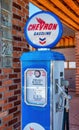 WILLIAMS, AZ - JUNE 29, 2018: Old Chevron Gasoline Pump in front of souvenir shops in Williams, one of the cities on the famous