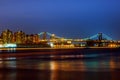 Williamsburg bridge at dusk spanning the East River Royalty Free Stock Photo