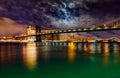 Williamsburg bridge by night, spanning the East River Royalty Free Stock Photo