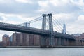 The Williamsburg Bridge over the East River looking towards the Lower East Side of New York City