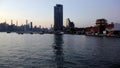 Williamsburg side of the East River at Greenpoint, view in twilight at sunset, New York