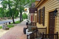 Williamsburg, Virginia - June 30, 2020 - The view of the street with beautiful colonial homes and stores