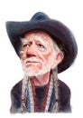 Willie Nelson watercolor illustration portrait Royalty Free Stock Photo