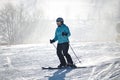 Willingen, Germany - February 7th, 2018 - Female skier in blue skiing suit on a ski run