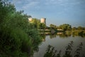 Willington power station cooling towers from the bank of the River Trent.