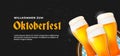 Willkommen Zum Oktoberfest poster banner template design. Beer glass on scratched black board background vector illustration.