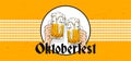 Willkommen Zum Oktoberfest poster banner template design. Two hand holding full glass of bear toasting vector illustration on Royalty Free Stock Photo