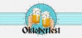 Willkommen Zum Oktoberfest poster banner template design. Two hand holding full glass of bear toasting vector illustration on