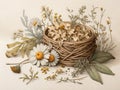 willow bark shavings, chamomile illustration