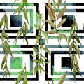 Willow branches pattern in a watercolor style. Royalty Free Stock Photo