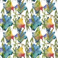 Willow branches pattern in a watercolor style. Royalty Free Stock Photo