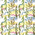 Willow branches pattern in a watercolor style. Royalty Free Stock Photo