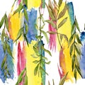 Willow branches pattern in a watercolor style. Royalty Free Stock Photo