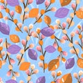 Seamless pattern with willow on blue background