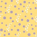 Willow and flower cute seamless pattern. Happy Easter concept. Vector illustration for fabric design, gift paper, baby Royalty Free Stock Photo