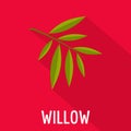 Willow leaf icon, flat style Royalty Free Stock Photo