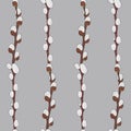 Willow seamless pattern on a gray background. Spring, Easter, spring trees. Printing on textiles.Abstract background. Vertical Royalty Free Stock Photo