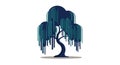 Willow tree with hanging branches vector illustration in blue and dark tones Royalty Free Stock Photo