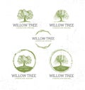 Willow Tree Landscape Design Creative Vector Nature Friendly Sign Concept. Sustainable Eco Illustration