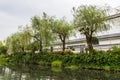 Willow trees and view from traditional boat tour in Yanagawa, Fukuoka Royalty Free Stock Photo