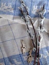 Willow twigs and rabbit figurines on a linen napkin