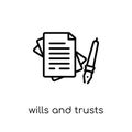 wills and trusts icon. Trendy modern flat linear vector wills an