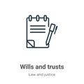 Wills and trusts outline vector icon. Thin line black wills and trusts icon, flat vector simple element illustration from editable Royalty Free Stock Photo