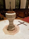 Wilmington, Delaware, U.S.A - December 14, 2019 - Baptismal font at St Andrew & Matthew Church