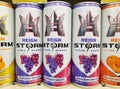 Wilmington, Delaware, U.S - March 26, 2024 - The cans of Reign Storm energy drink in Harvest Grape flavor on the shelf