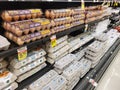 Wilmington, Delaware, U.S.A - May 30, 2023 - Selections of different size eggs on the shelves